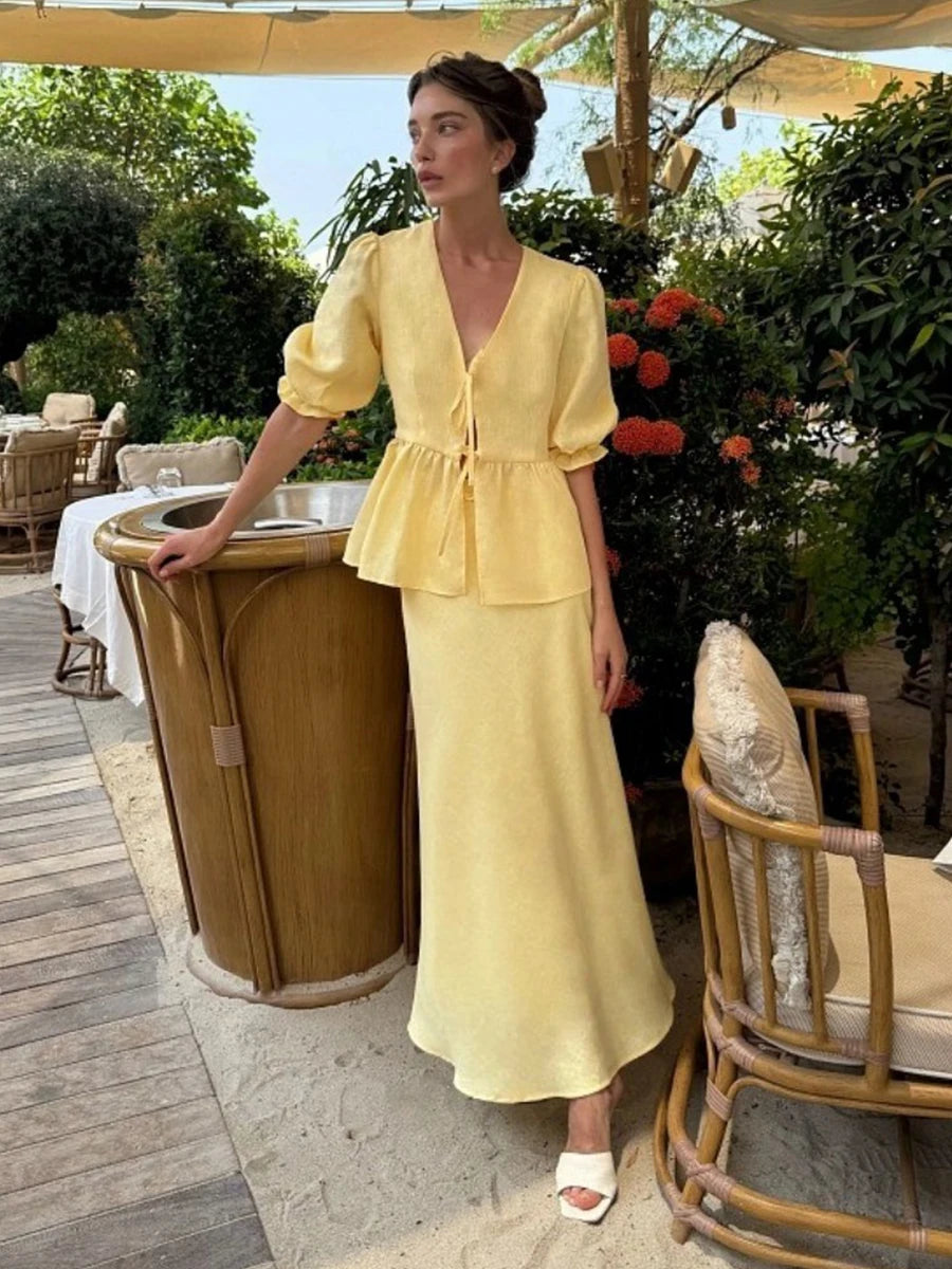 Old Money Women's V-neck Bubble Outfit