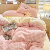 Vintage Cozy Pink Plaid Bedding Set