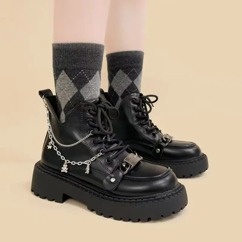 Chain Solid Color Women's  Motorcycle Shoes