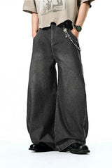 Retro Washed Denim Wide Jeans