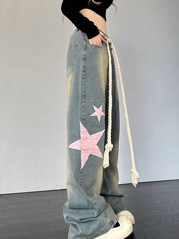 Retro Star Wide Leg Baggy Jeans
