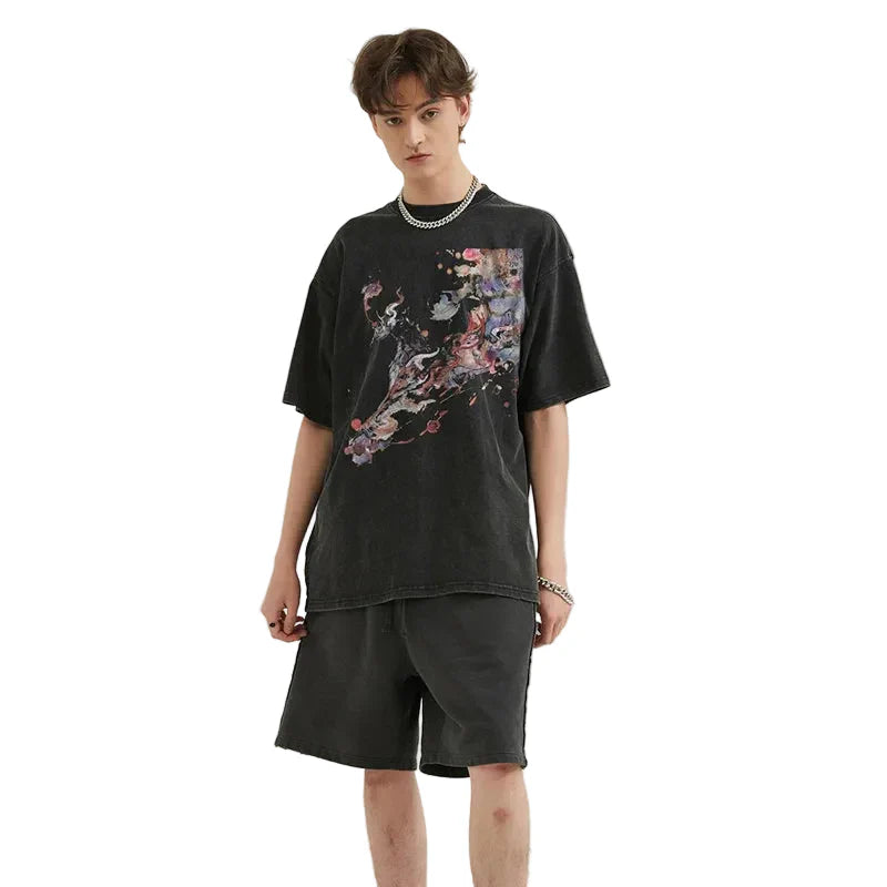 Washed Graphic Print Hip Hop T-Shirt