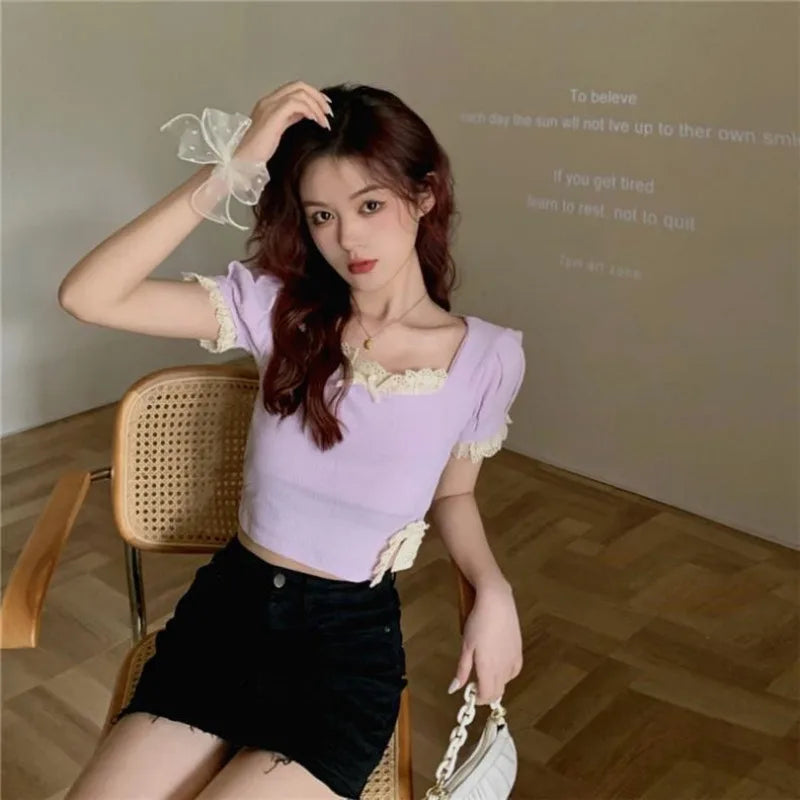 Soft & Spicy Girl Square Neck Lace Blouse