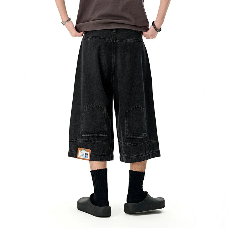 Jeans-Jorts mit geradem, weitem Bein