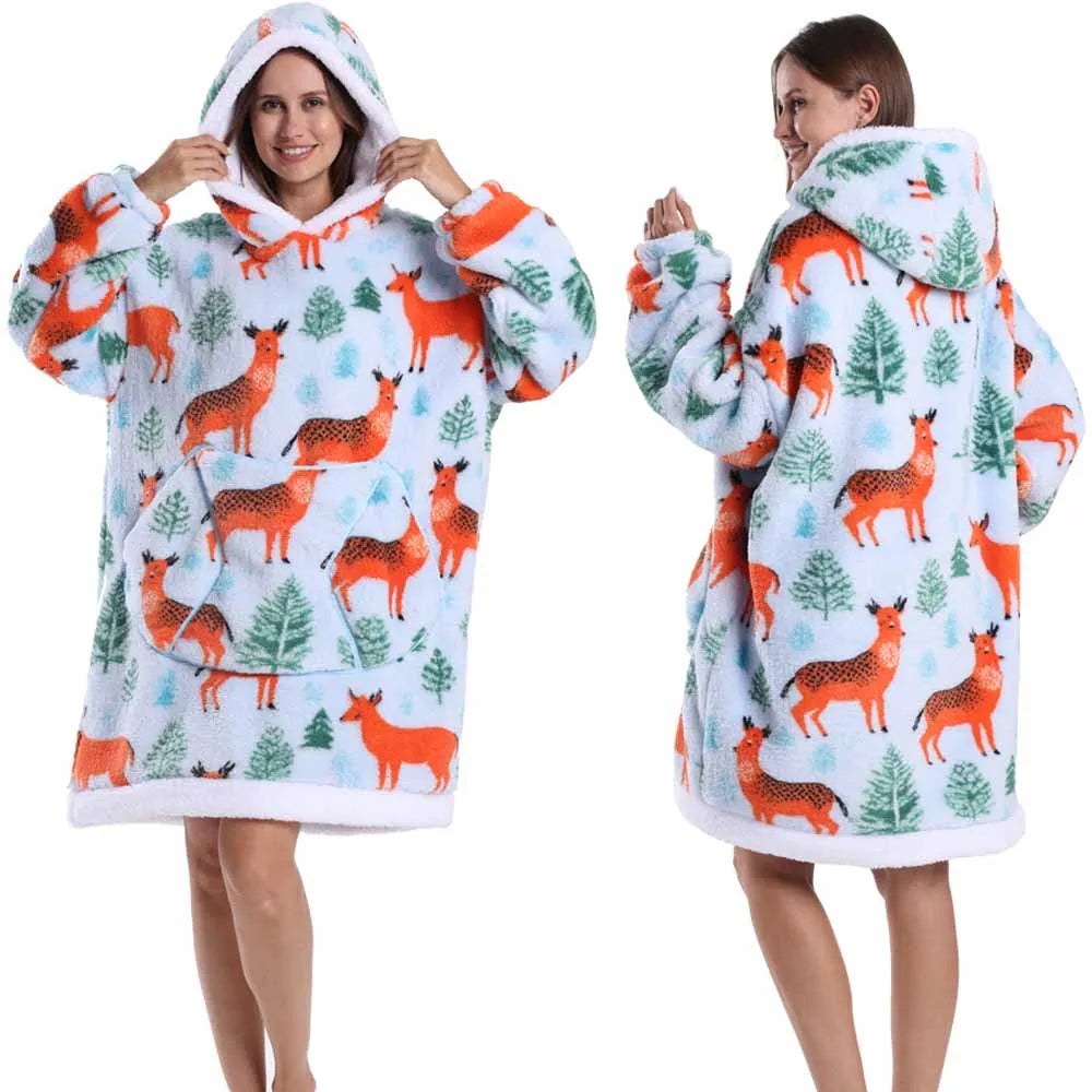 Strawberry Printed Oversized Blanket Hoodie