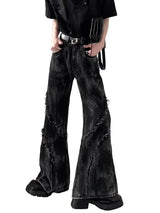 Grunge Black Washed Stacked Flare Jeans