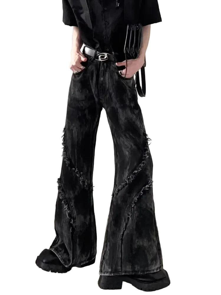 Grunge Black Washed Stacked Flare Jeans