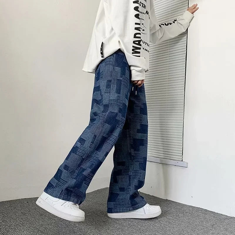Patchwork-Hose mit weitem, geradem Bein