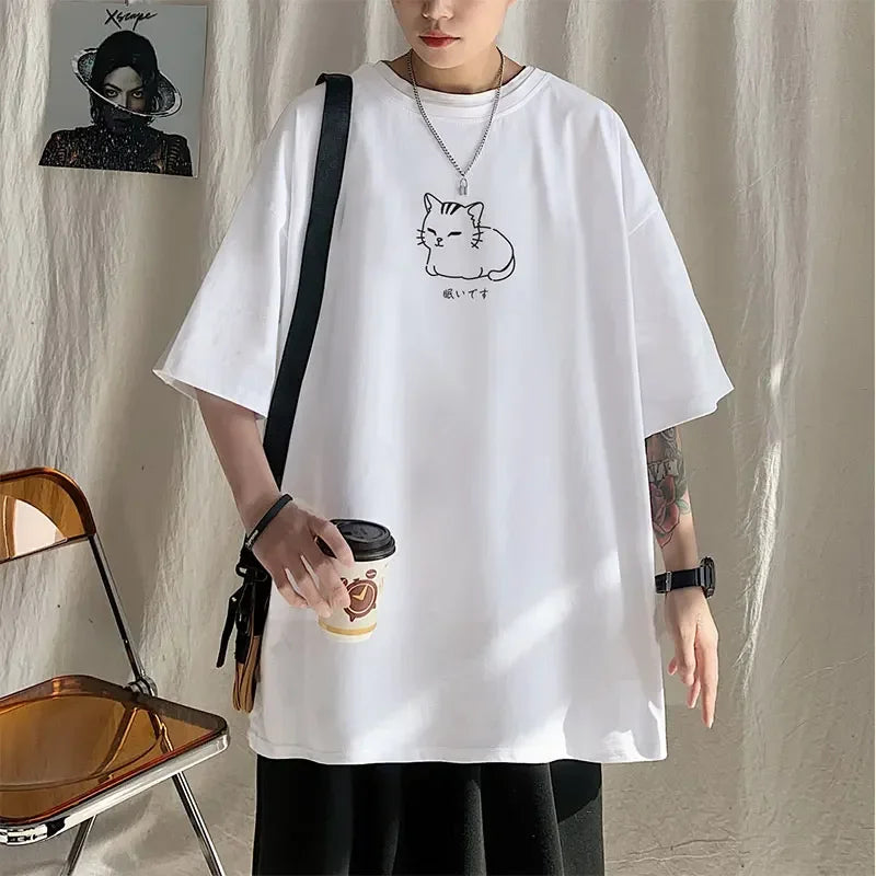 Cat Printed Oversized Korean T-Shirt