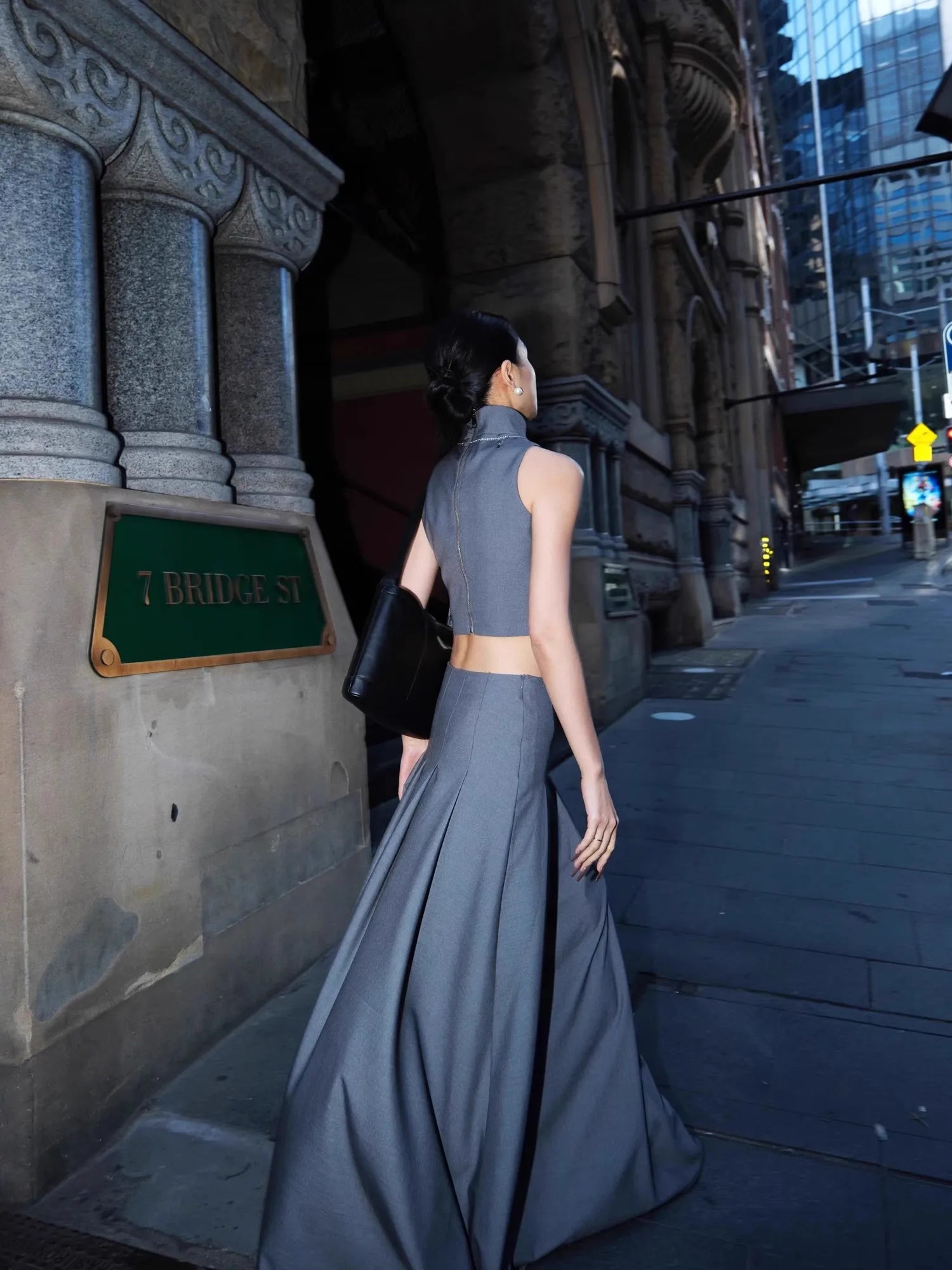Grey Flowy Floor Length Pleated Skirt