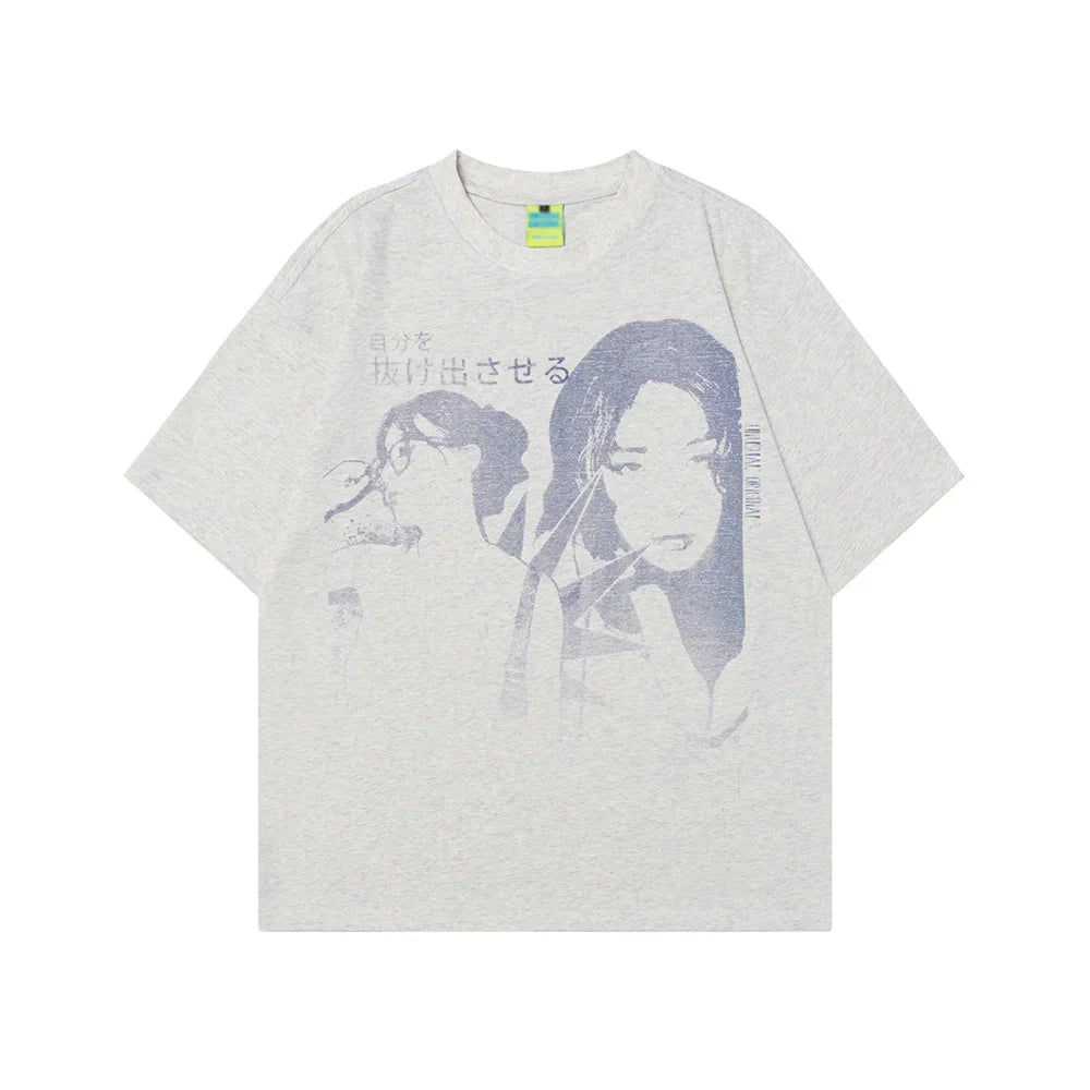 Camiseta vintage con estampado de retrato de niña