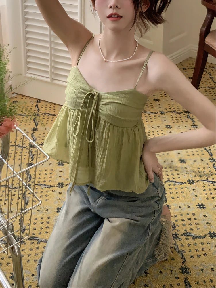Fairycore Ruched Bust Lace Up Top