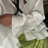 Transparent Ruffle Long Sleeve Coquette Blouses