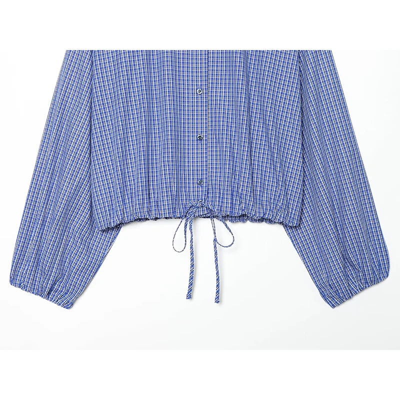 Spring Short Plaid Blue Shirt