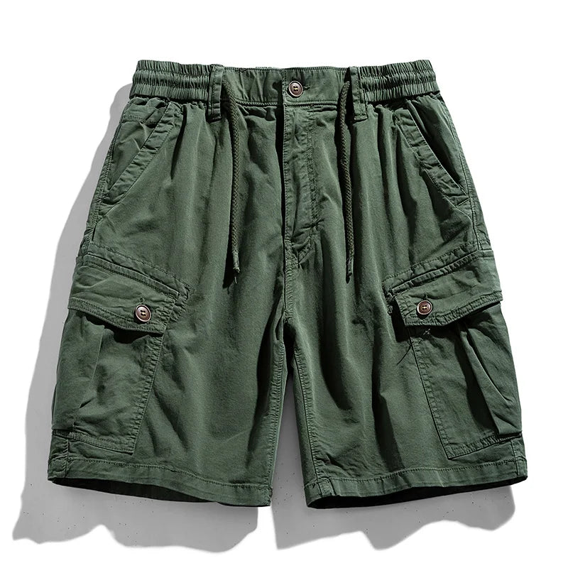 Solid Elastic Waist  Multi Pocket Short