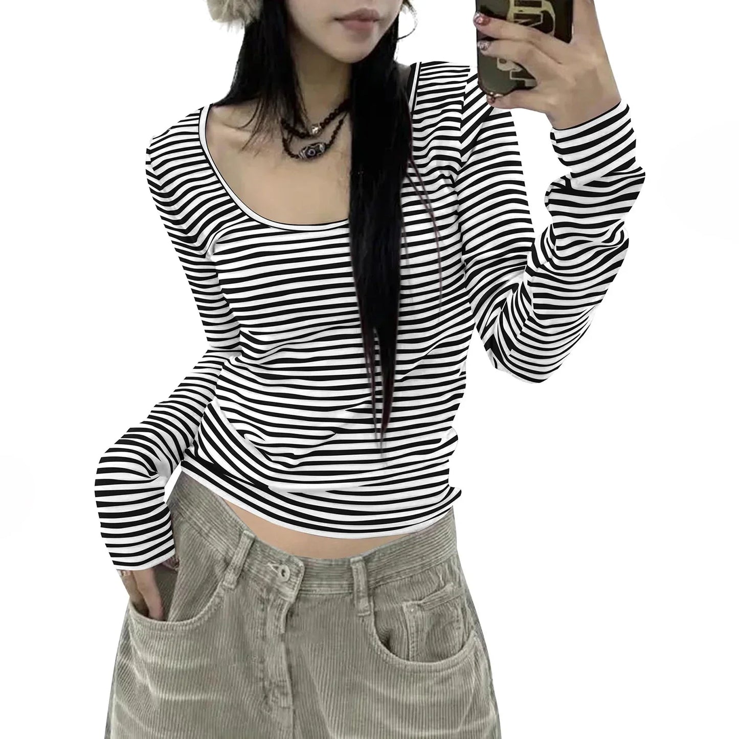Striped U-Neck T-Shirt