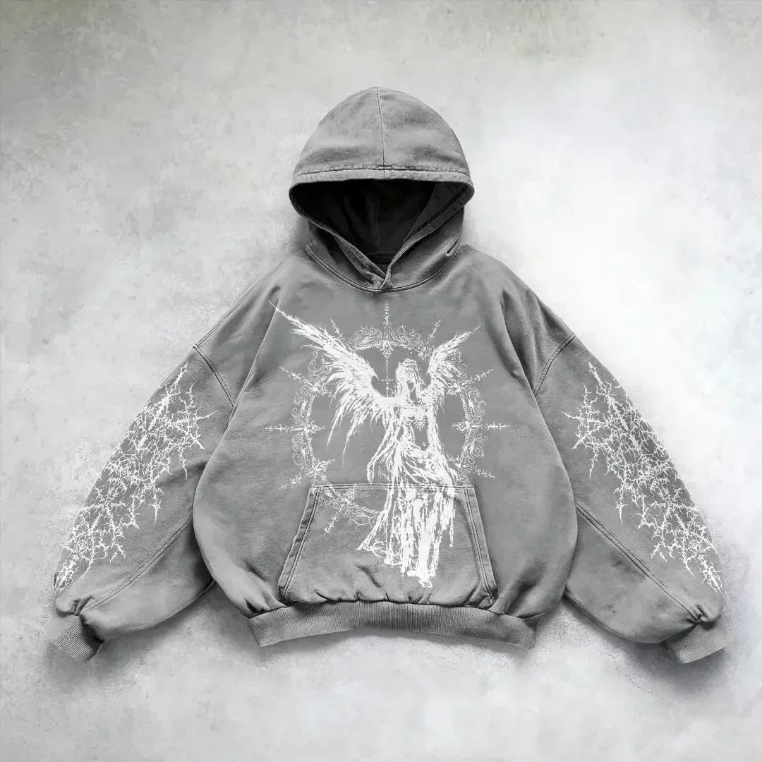Sudadera con capucha grande lavada negra estilo gótico revival