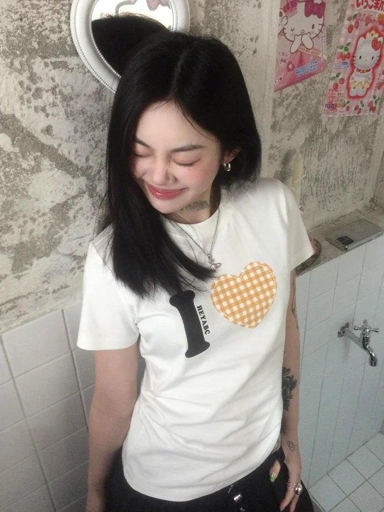 Camiseta Vintage con Estampado de Amor para Mujer