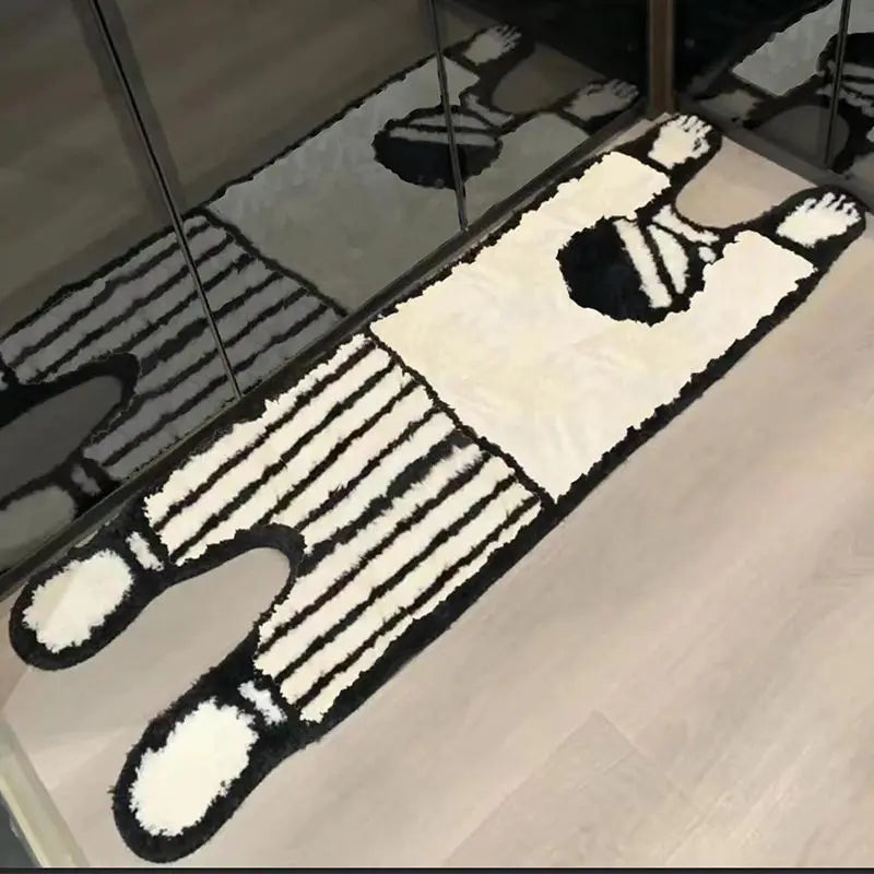 Black Checkered Bedroom Rug