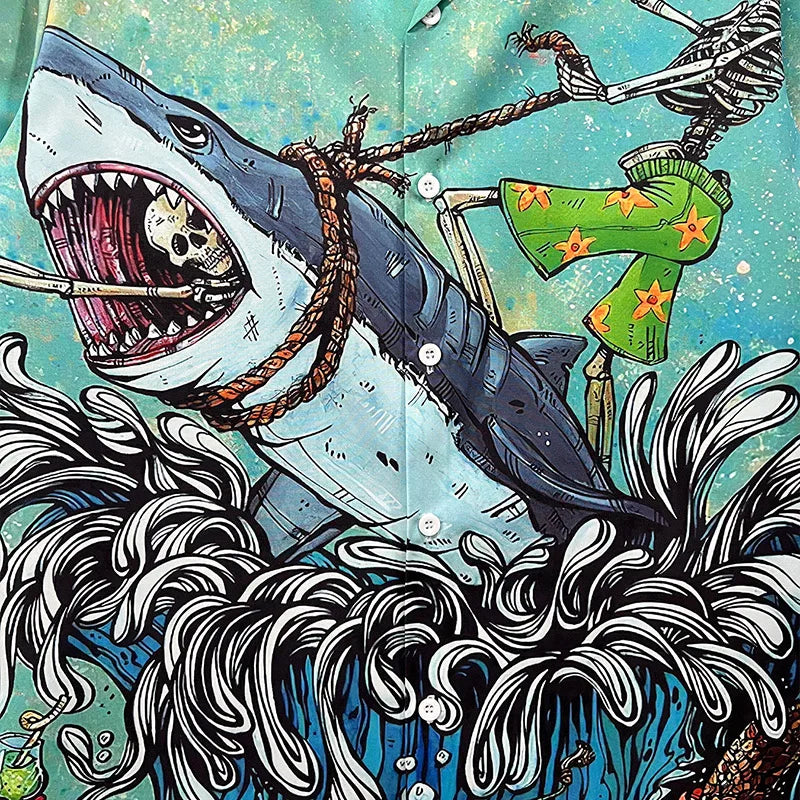 Weird Core Graphic Shark Hawaiian Beach Shirt