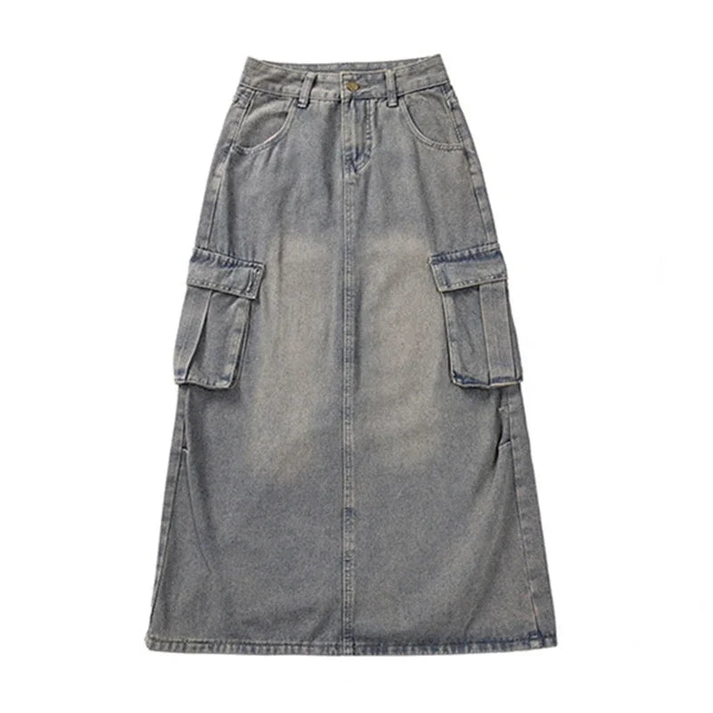 Vintage High Waist Denim A-Line Skirt