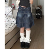 Vintage Pleated Denim Midi Skirt