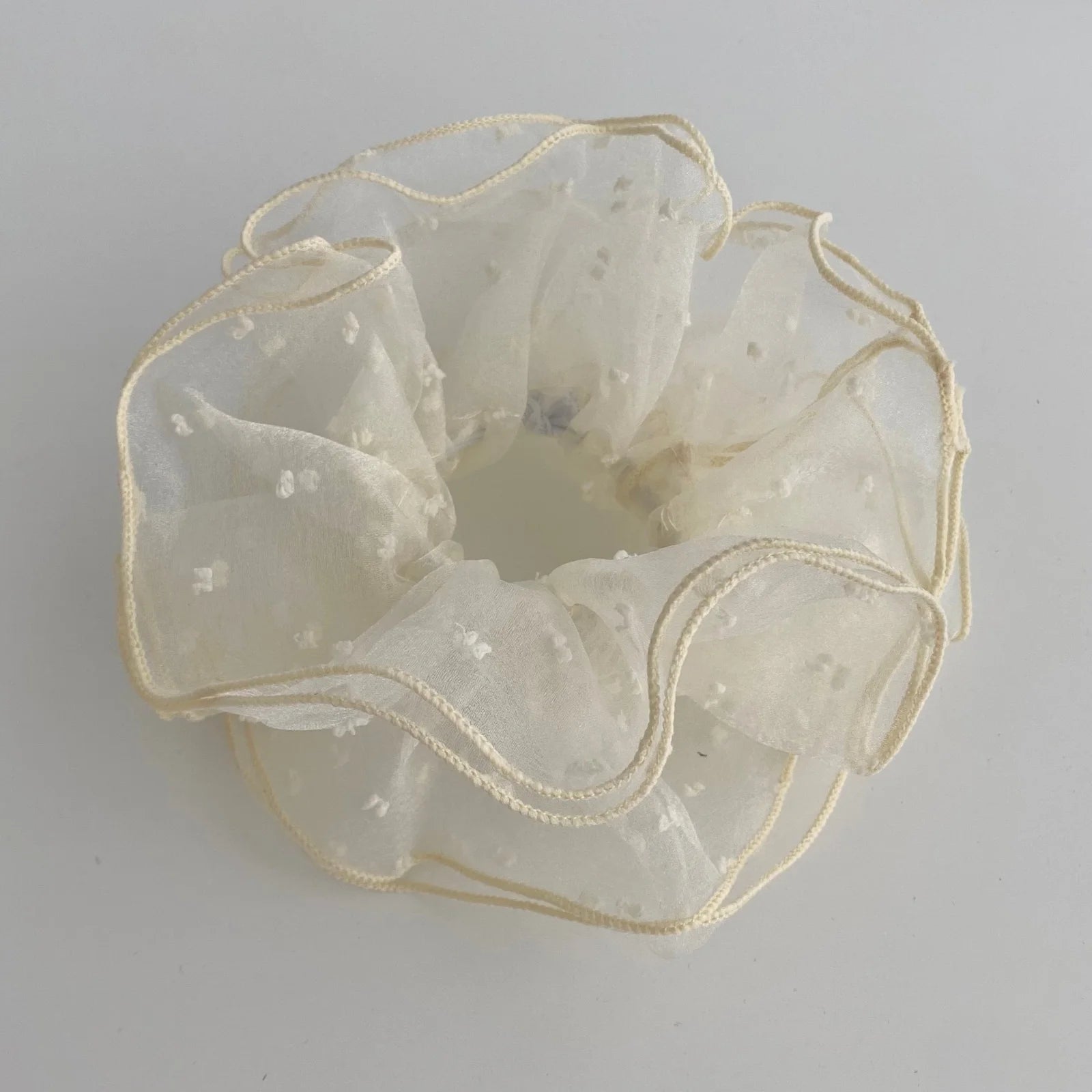 Ruffled Sheer Dot Mesh Ponytail Holder