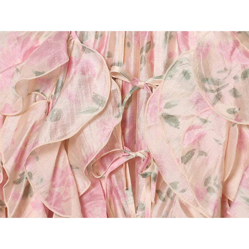 Elegant Floral Print Chiffon Pink Blouse