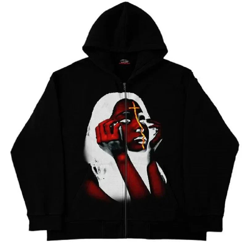 Y2K Pocket Zip-Up Gothic Hoodie