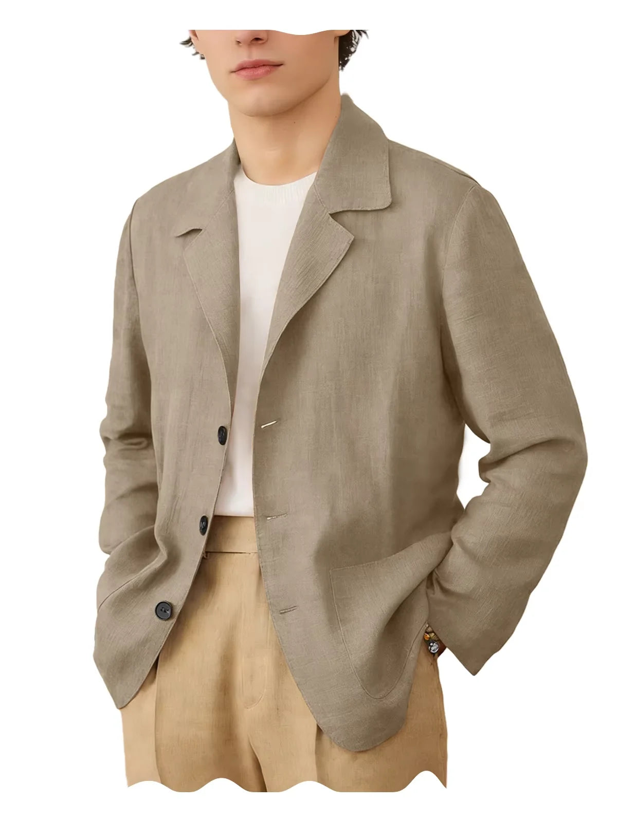 Linen Cotton Blazer Notch Lapel Regular Fit