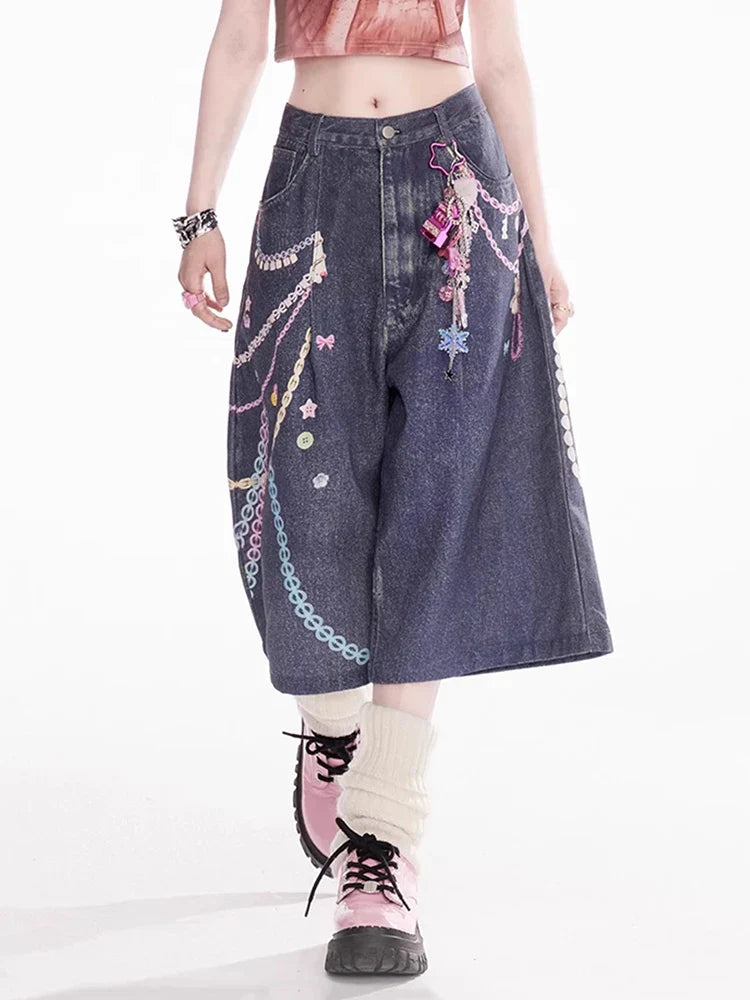 Rainbow Chain Print Jorts