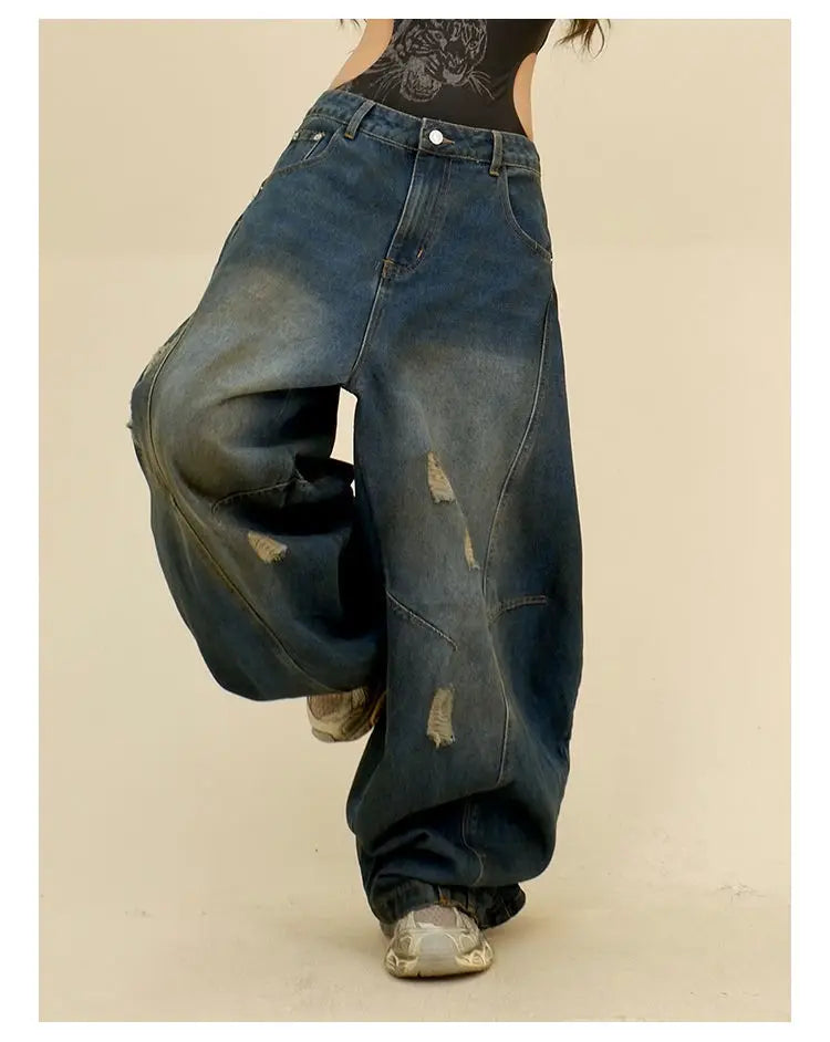 Y2k Ripped Retro Wide Leg Jeans