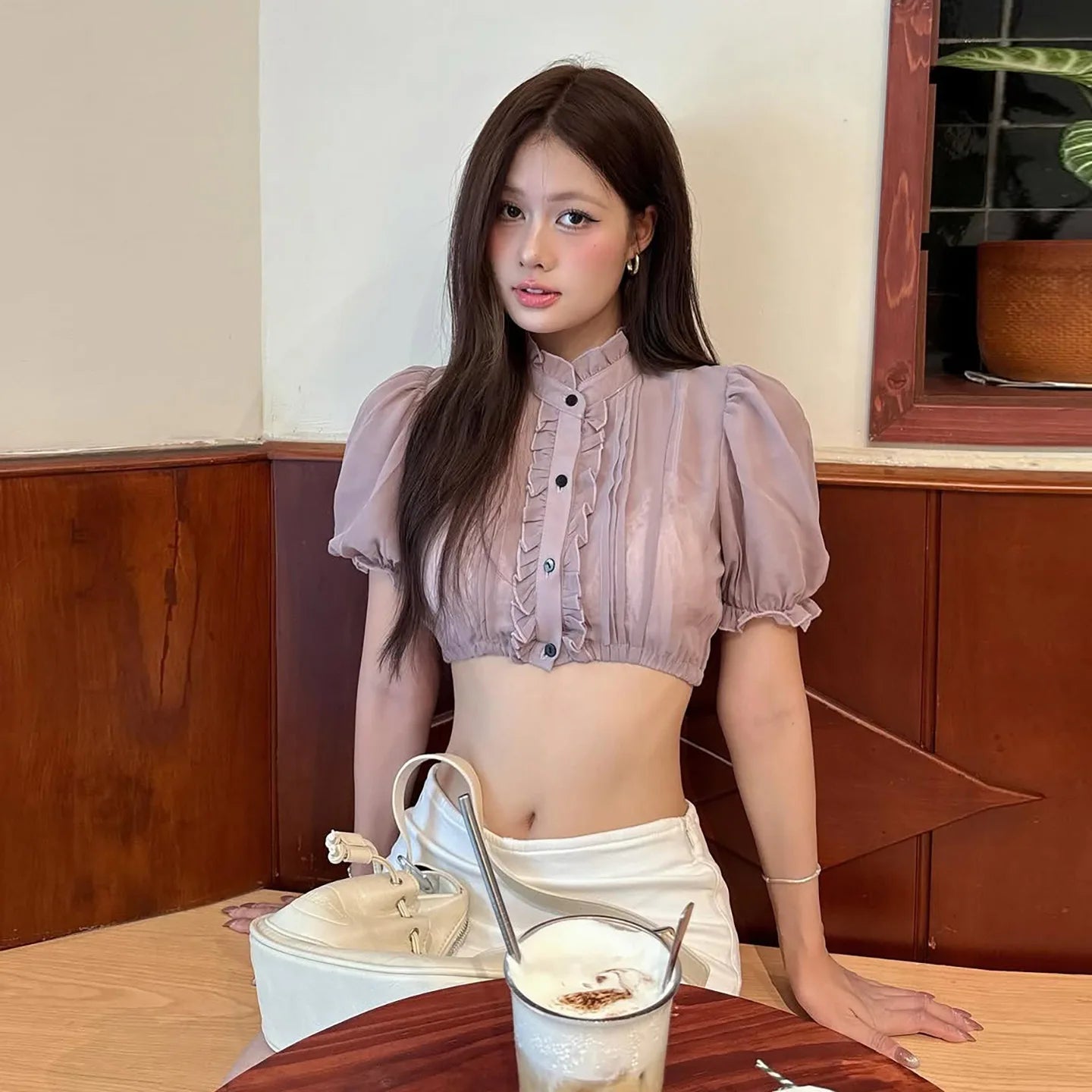Coquette Cropped Purple Blouse