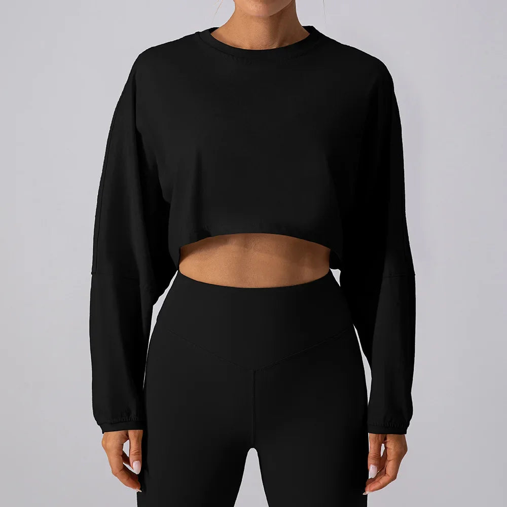 Basic Long Sleeve Sports Crop T-Shirt