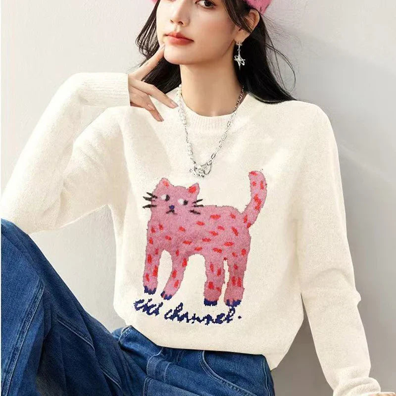 Y2K Pink Cat Cute Sweater