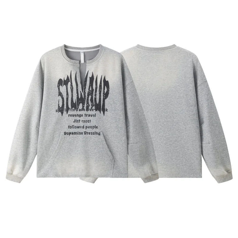 Gray Letter Print Off Shoulder Sweatshirt