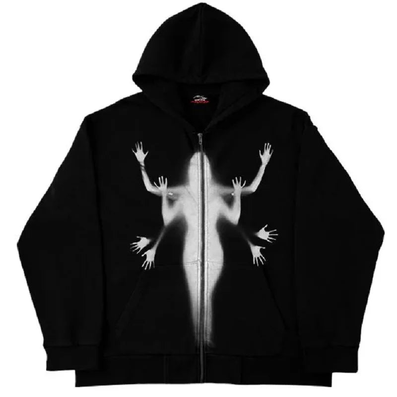 Y2K Pocket Zip-Up Gothic Hoodie