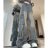 High Waist Denim Cargo Jeans