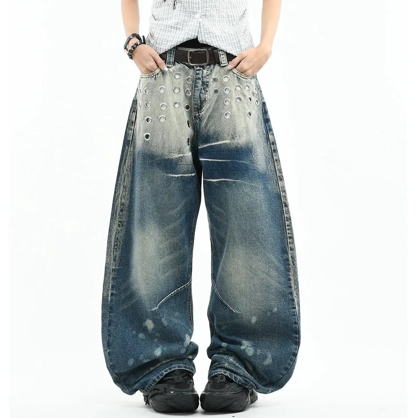 Cyberpunk Washed Wide Leg Jeans