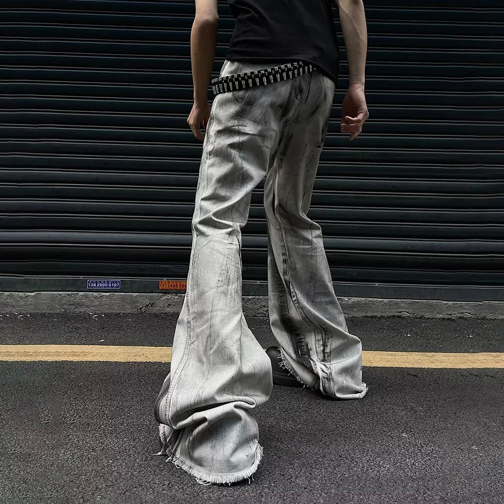 Cyberpunk Gradient Flared Denim Jeans