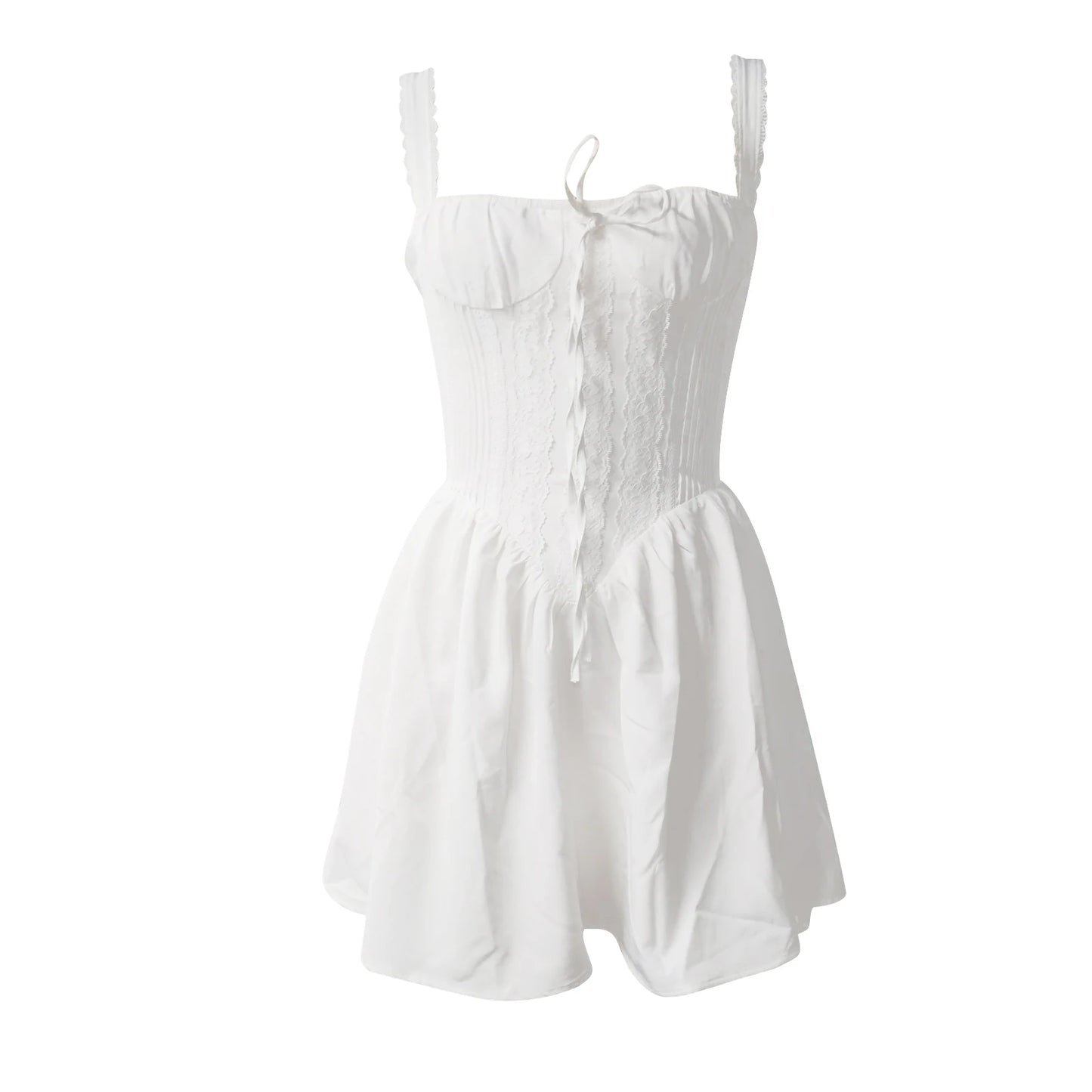 Lace Ruffled Corset White Mini Dress