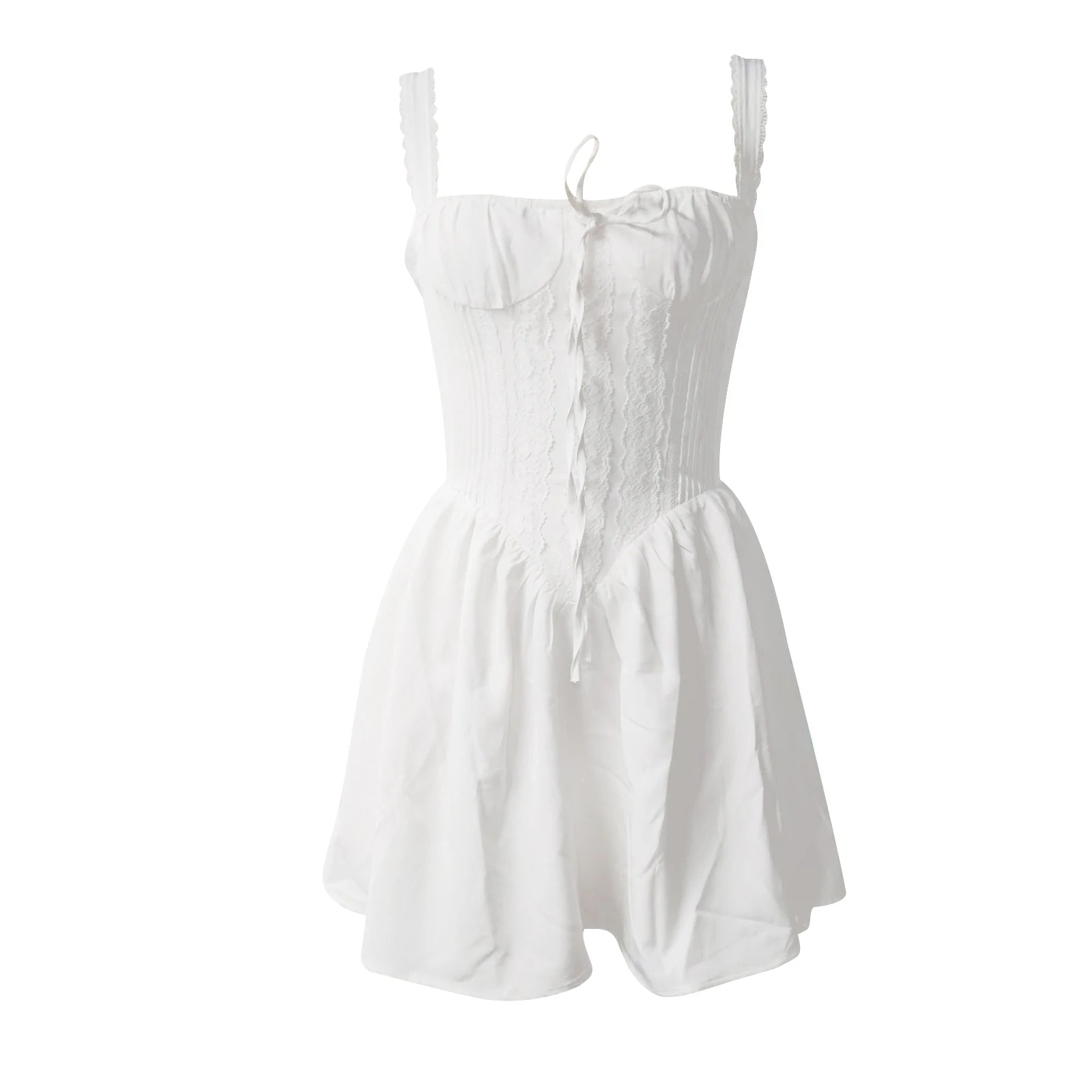 Lace Ruffled Corset White Mini Dress