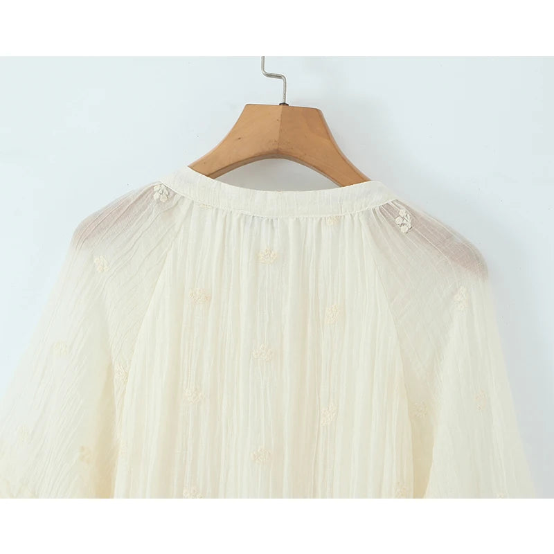 Floral Embroidery Short Dresses Casual Long Sleeve