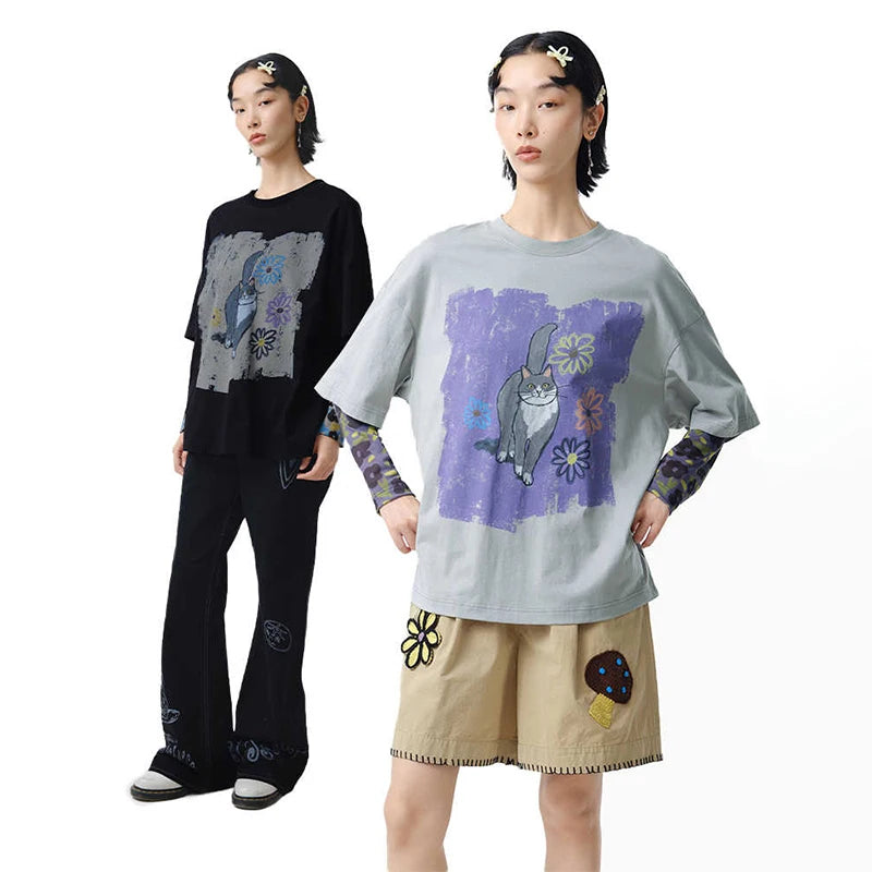 Double-sleeved Funny Animal Print Top