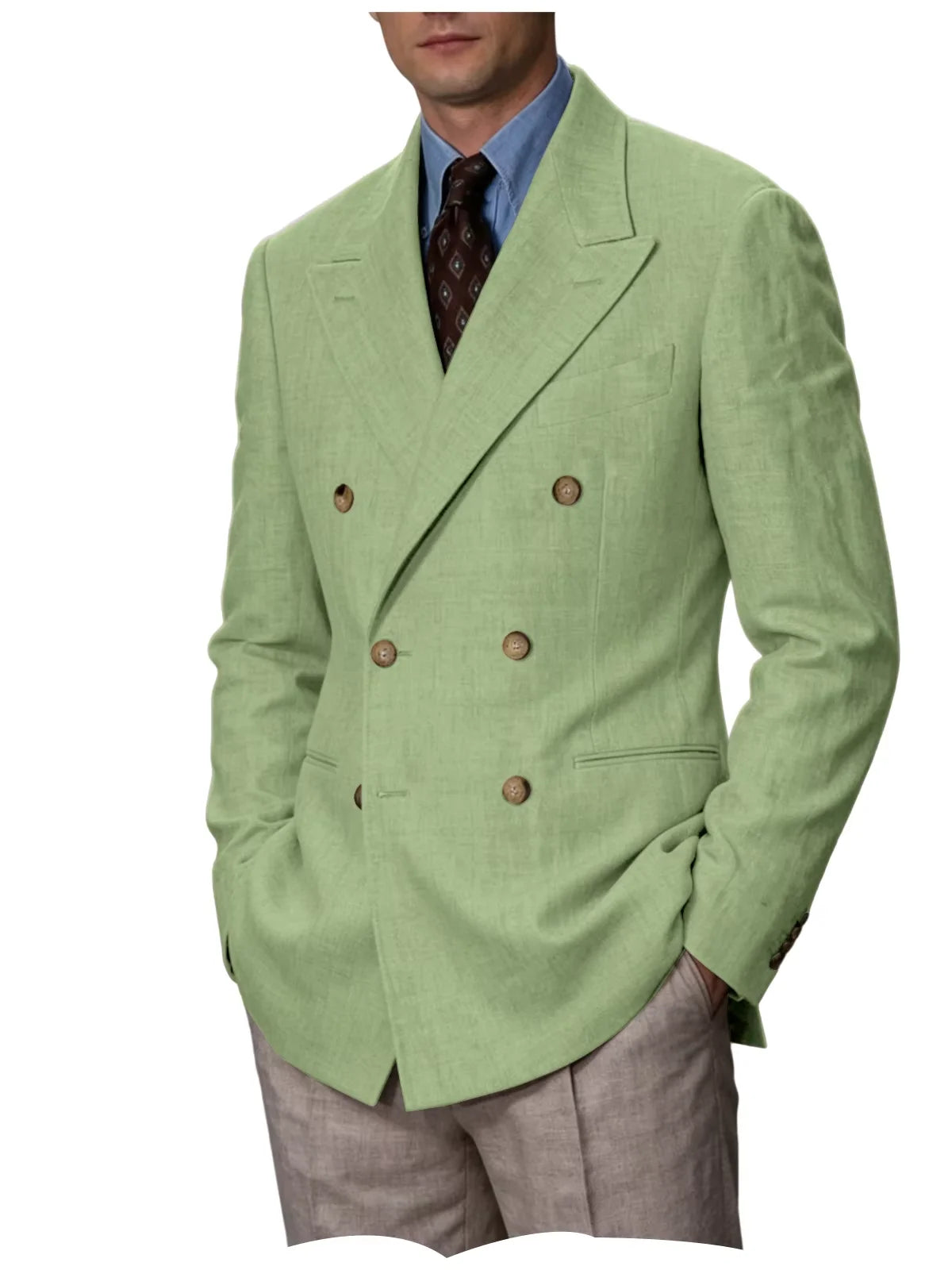 Double Breasted Linen Blend Blazer