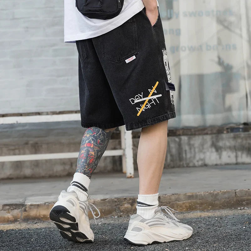 Building Letter Grapffiti Denim Cargo Short