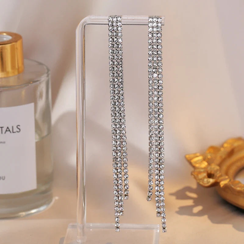 Long Shiny Full Crystal Rhinestone Earrings