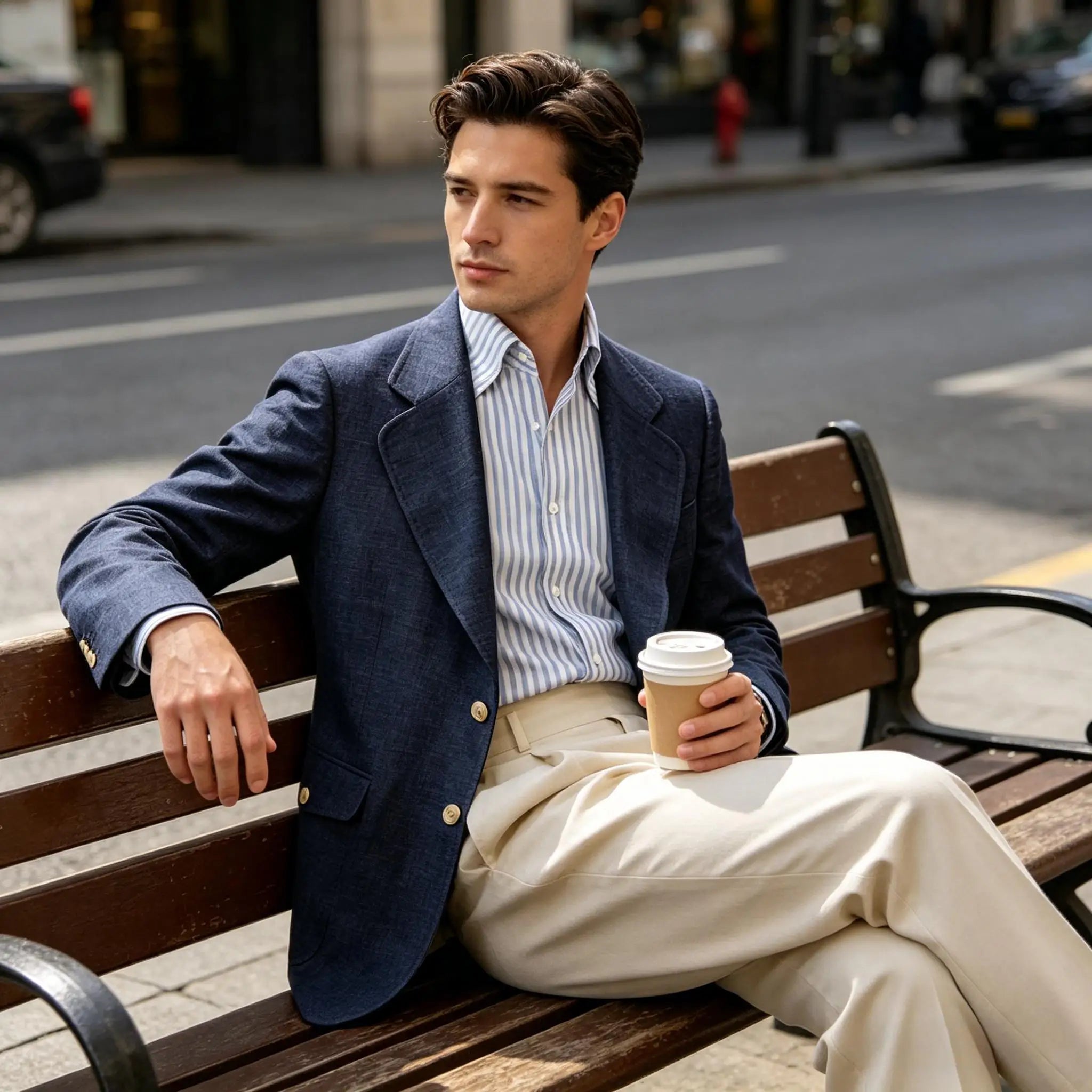Men Natural Linen Blazer Suit Jacket