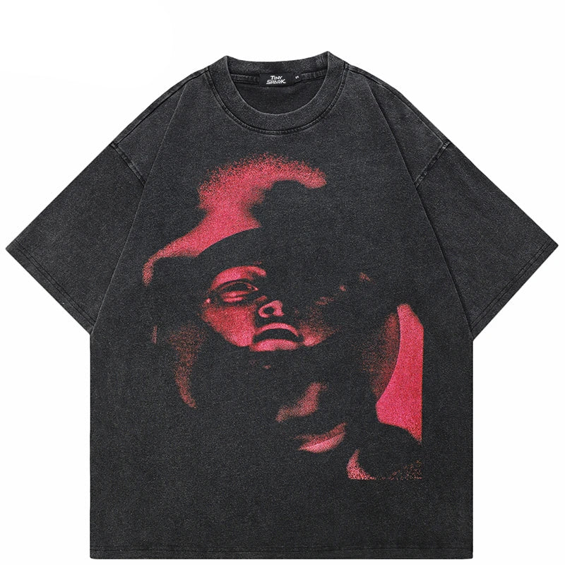 Graphic Face Washed Black T-Shirt