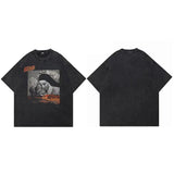 Camiseta negra lavada con gráfico retro vintage